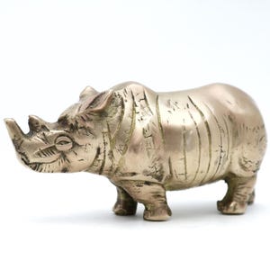 Small Brass Rhino, Vintage Rhinoceros Figurine, Statue, Safari Animal Decor, Brass Animals, Home Decor, Gifts