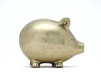 Brass Piggy Bank, Vintage Pig Figurine, Coin Bank; Missing Stopper