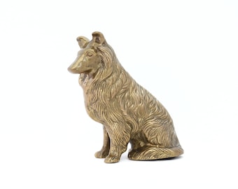 Large Brass Collie, Vintage Dog Figurine, Mini Dog Statue, Brass Animals, Pet Decor, Fido, Gifts for Dog Lover