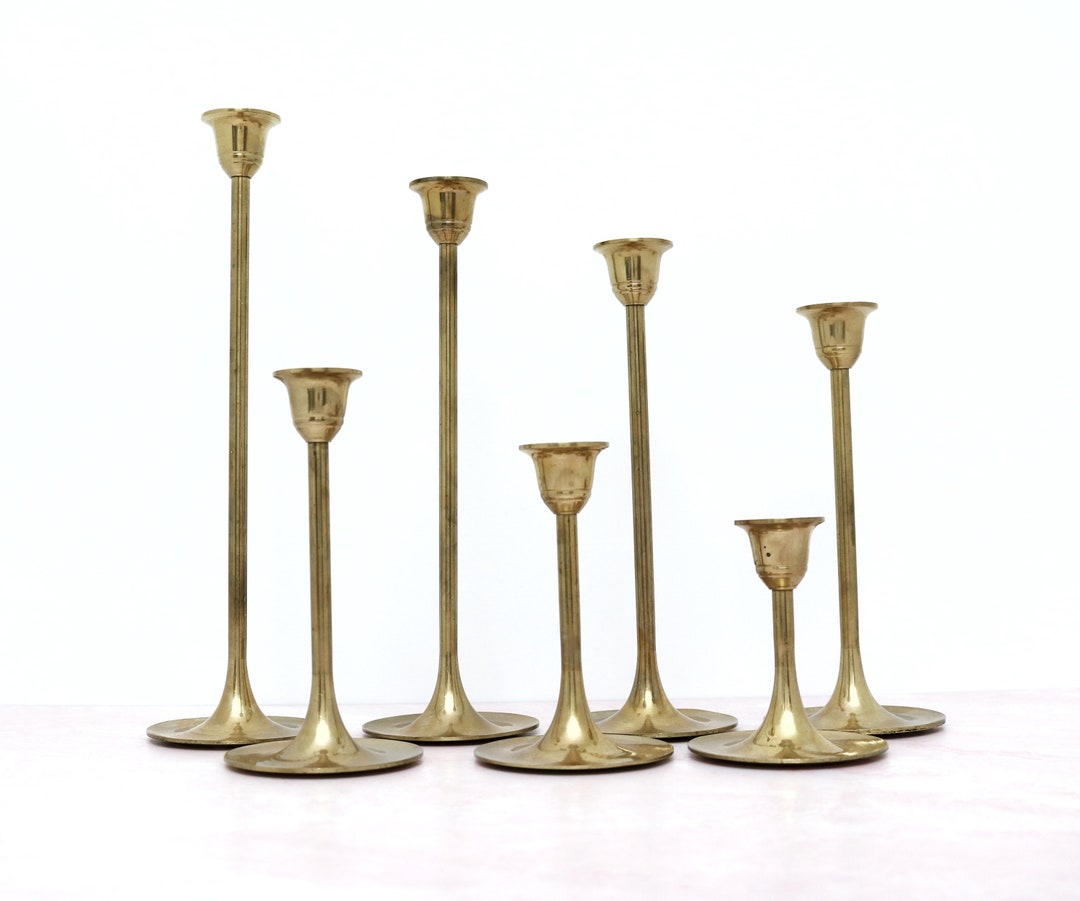 Tulip Candlesticks Brass Candle Holders Vintage Brass Decor Etsy