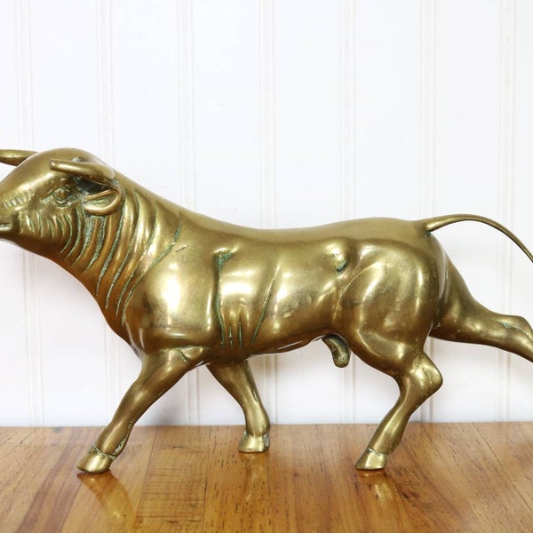 Brass Bull, Vintage Steer Figurine, Brass Animal Decor, Brass Accents, Cattle, Ranch, Farm Decor Gifts For Cowboy, Boho Farmhouse Decor