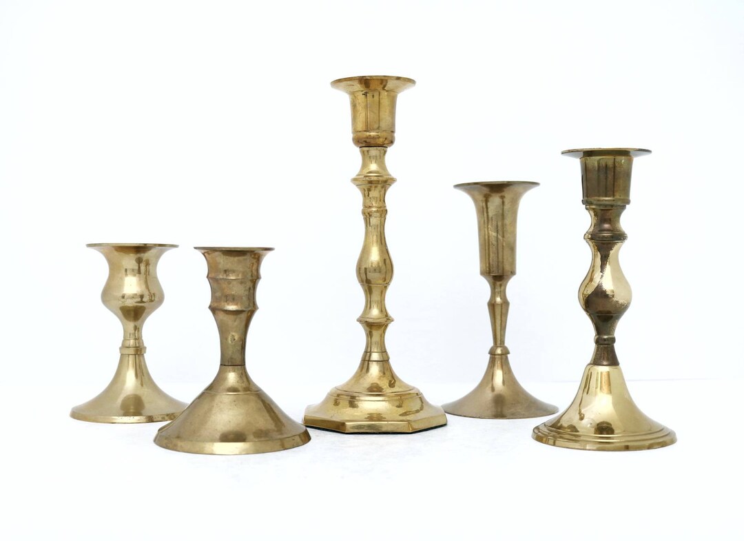 Vintage Brass Candlesticks Mismatched Candle Holder Sets Etsy