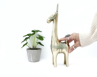 Ornate Brass Llama, 11 1/4” Vintage Llama Figurine, Brass Animals, Gifts For Friend Her Him