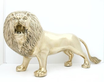 Vintage Brass Lion Figurine, Large Wild Cat Statue - Etsy