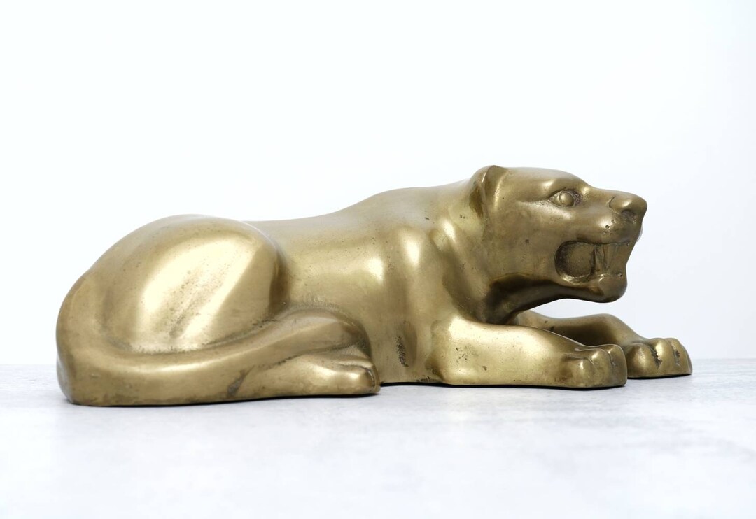 Brass Panther Statue, Vintage Panther Figurine, Large Jaguar Scuplture