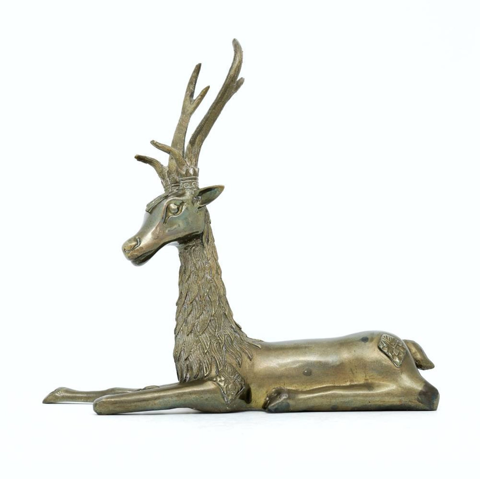 Large Brass Deer Statue Vintage Deer Figurine Recumbent Etsy