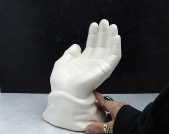 Large White Ceramic Hand, Vintage Open Palm Hand Figurine, Wall Decor, Human Hand Fingers Statue, Gifts, 1987