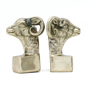 Brass Goat Bookends, Vintage Horned Animal Head, Rams, Figurine, Gifts for Goats Nature Animal Lover