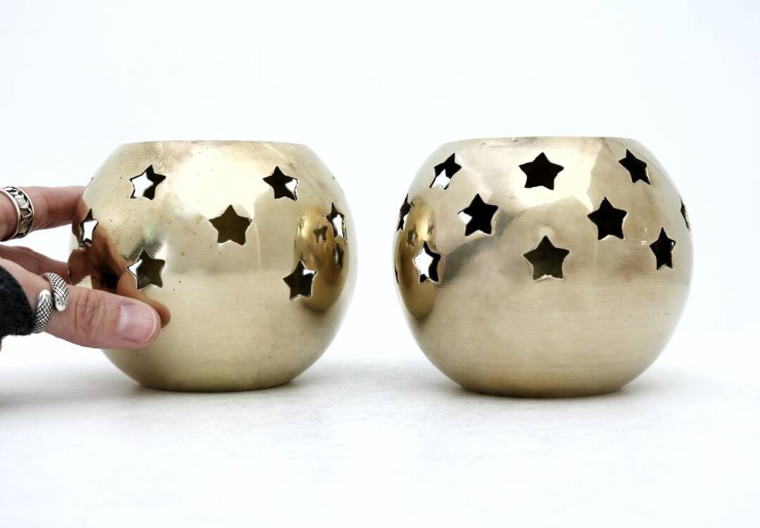 Brass Star Candle Holder Set, Vintage Tealight Votive Holder, Table