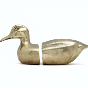 Vintage Brass Duck Bookends: Whimsical Office Decor, Set of 2
