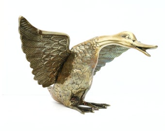 Large Brass Duck, Vintage Duck Figurine, Brass Animals, Bird Decor, Cabin Lake Side Decor, Statue, Gifts for Bird Lovers Friend