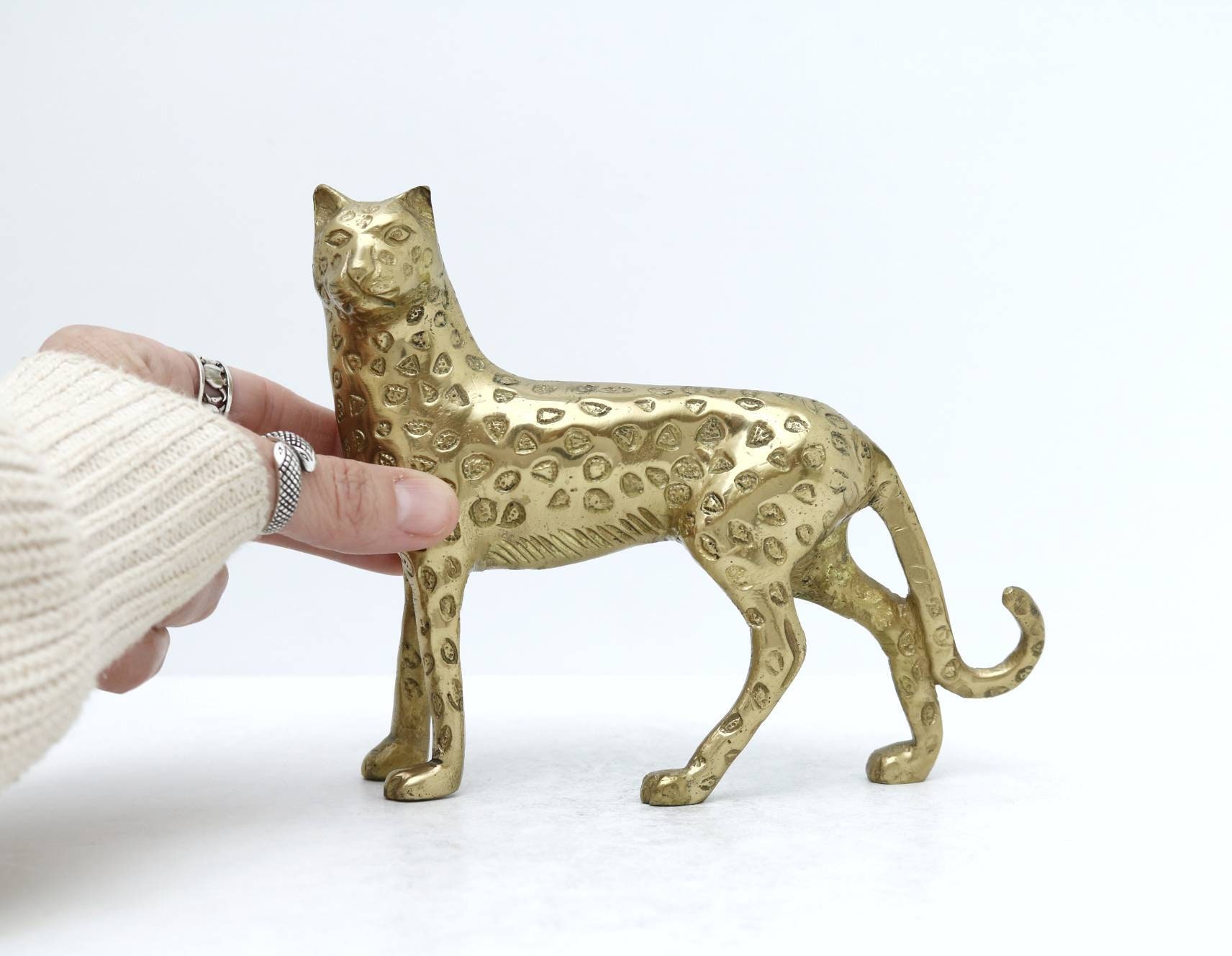 Brass Leopard, Vintage Leopard Figurine, Cheetah, Brass Animals