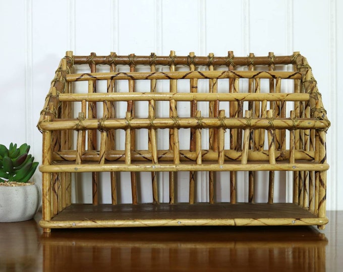 Bamboo Desk Caddy, Vintage Organizer, Letter Sorter, Priority Mail