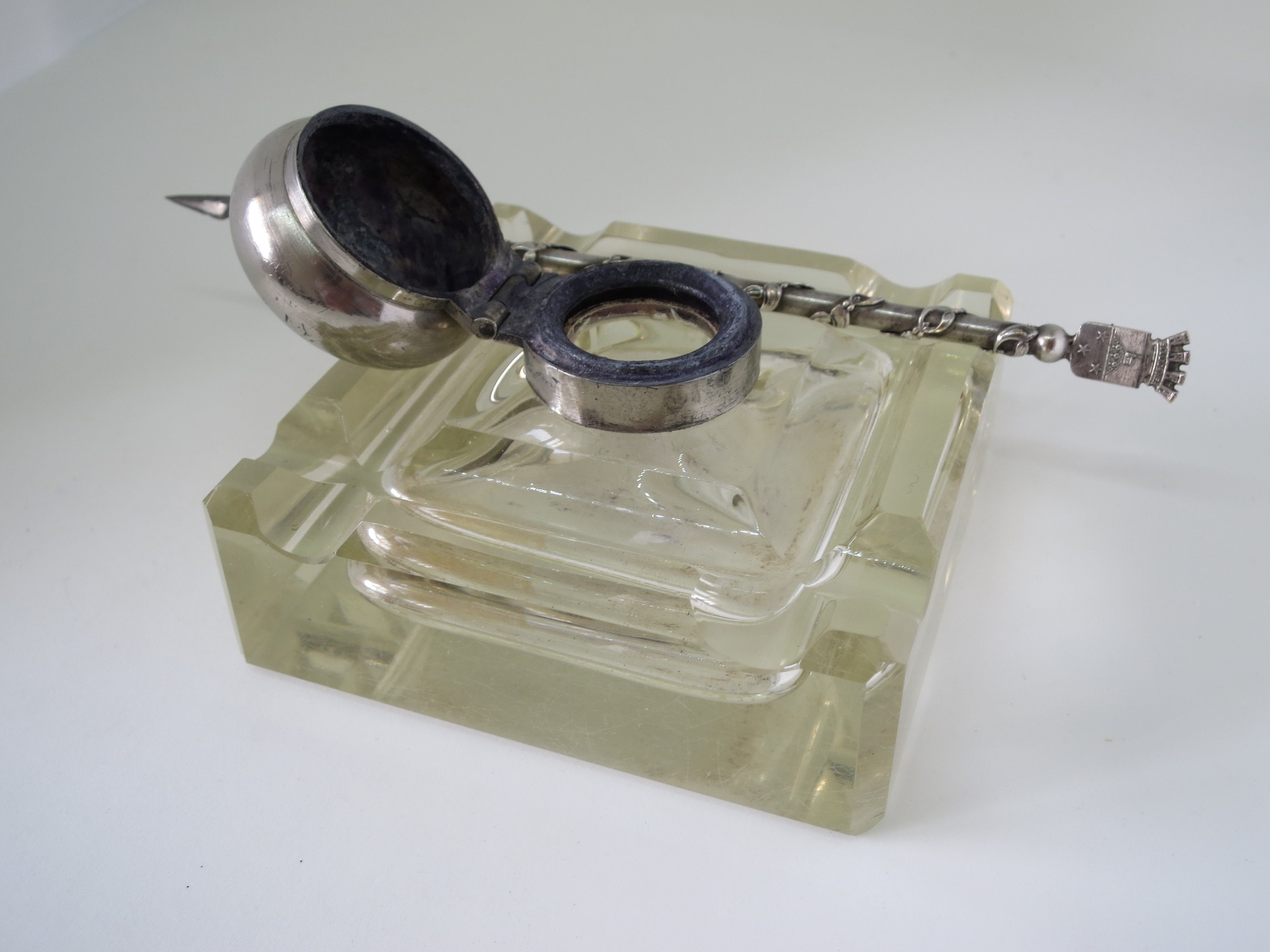 Ink Rest Crystal Glass Ink Well and Pen Rest - Vintage French - Etsy