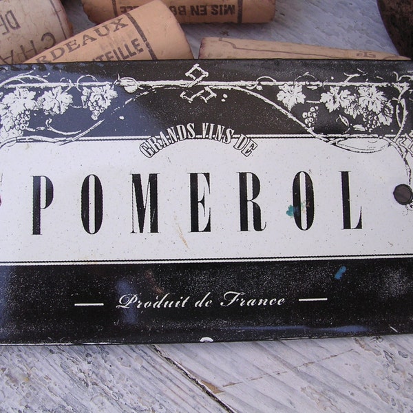 Vintage French Enamel POMEROL Grand vin Plaque