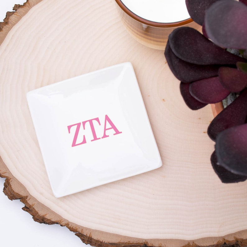 Zeta Tau Alpha Jewelry Trays SET of 3 Sorority Trays Zeta Ring Dish ZTA Trinket Tray Zeta Jewelry Holder ZTA Ceramic Dish