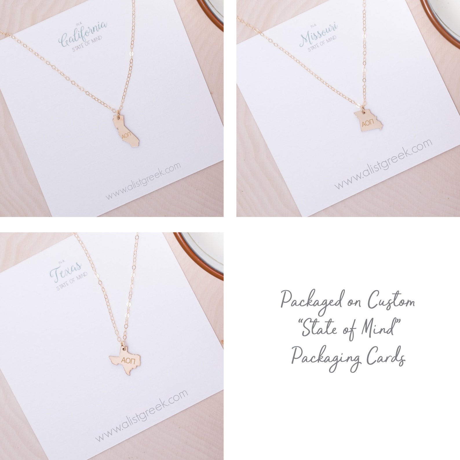 Alpha Omicron Pi Necklace Choose ANY State AOII State Etsy