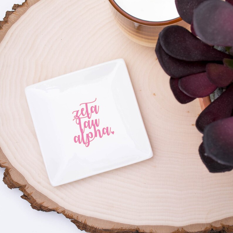 Zeta Tau Alpha Jewelry Trays SET of 3 Sorority Trays Zeta Ring Dish ZTA Trinket Tray Zeta Jewelry Holder ZTA Ceramic Dish