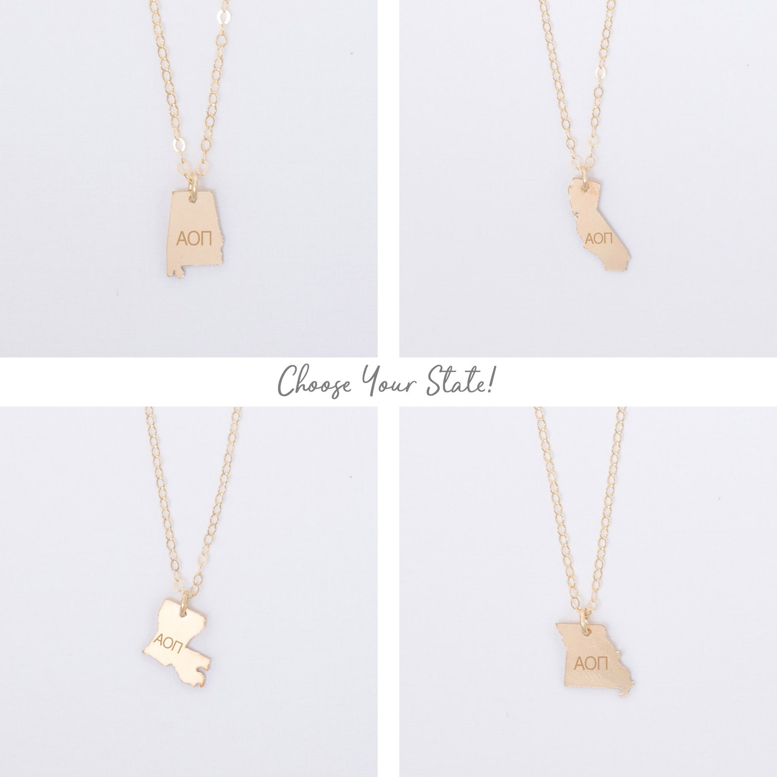 Alpha Omicron Pi Necklace Choose ANY State AOII State Etsy