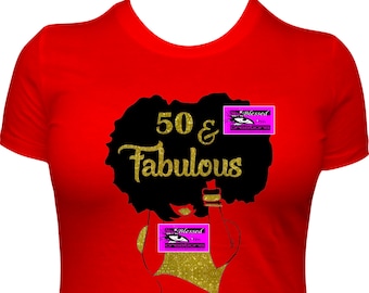 50 and Fabulous Birthday Shirt,  Birthday Shirt Women, Glitter Bling Tshirt 50th Birthday Shirt