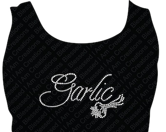 Garlic Rhinestone Racerback Tank Top, Garlic Bling Tank Top 