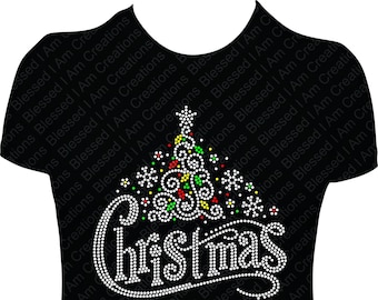 Rhinestone Whimiscal Christmas Decorating Tree Holiday Tee