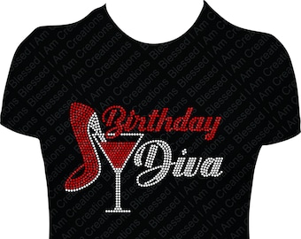 Birthday Diva Rhinestone Shirt: Glass Heel Bling Tee