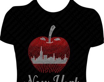 New York Apple Rhinestone Shirt, Big Apple Bling Shirt