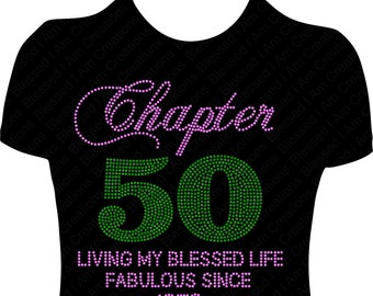 50th Birthday Rhinestone Shirt: Chapter 50 Blessed Life Tee