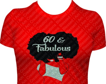 Camiseta con brillo para chica afro de 60 años, camiseta de cumpleaños para mujer, camiseta de 60 cumpleaños