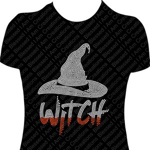 Witch Rhinestone Halloween Shirt: Bling Witch Hat