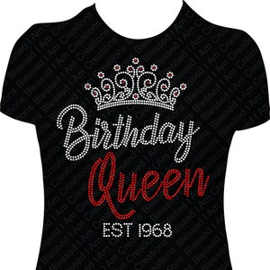 Birthday Queen Rhinestone EST date Shirt, Rhinestone Birthday Shirt, Bling Birthday Shirt, Birthday Shirt Women, Rhinestone Bling Shirt