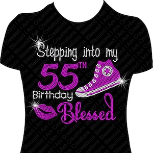 55th Birthday Rhinestone Converse Shirt: Blessed Birthday Tee