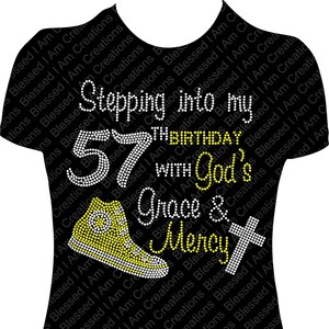57th Birthday Rhinestone Shirt: God&#39;s Grace & Mercy Bling Tee