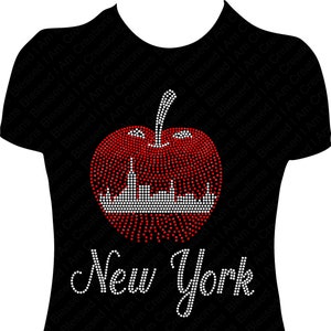New York Apple Rhinestone Shirt, Big Apple Bling Shirt