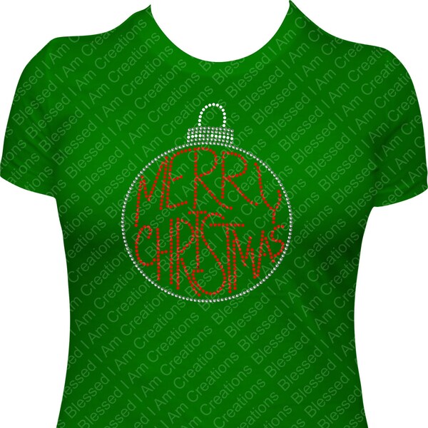 Ornament Merry Christmas Rhinestud Shirt, Merry Christmas Rhinestud T shirt