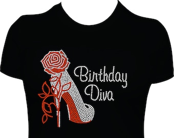 Birthday Diva Rhinestone Shirt: Handmade Bling Tshirt