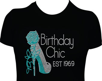 Birthday Chic Birhday Shirt Ladies Rhinestone Shirt Bling Shirt B day Shirt Turquoise Stones