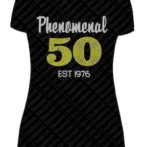 Rhinestone 50th Birthday Shirt: Phenomenal Women's Bling Tee image 1