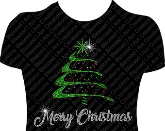 Merry Christmas Rhinestone Shirt, Bling Shirt, Christmas Bling Shirt, Christmas Rhinestone Shirt, Christmas Tree Rhinestone Shirt