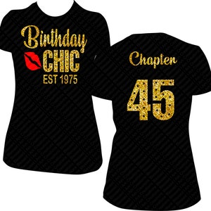 Birthday Chic est date Birthday Shirt Women Bling Shirt Gold and Red Glitter Shirt Adult Shirt Custom