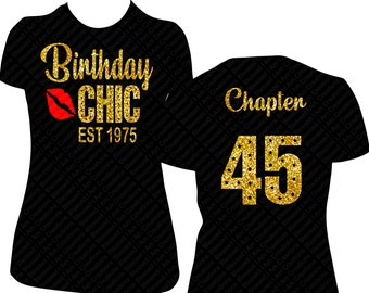 Birthday Chic est date Birthday Shirt Women Bling Shirt Gold and Red Glitter Shirt Adult Shirt Custom