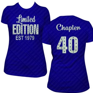 Limited Edition Shirt with est year age, Birthday Shirt Women, Ladie Chapter tee,  Bling Shirt Purple Shirt