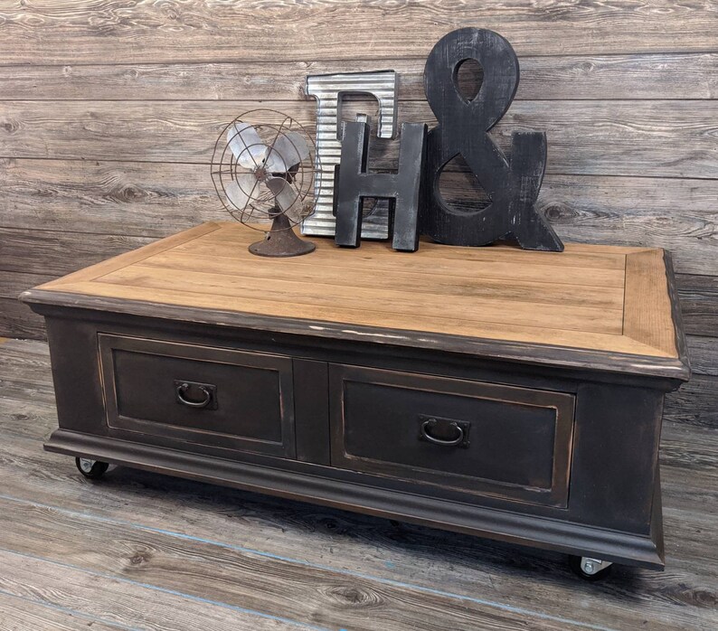 Distressed Black Coffee Table Vintage Coffee Table Rustic Etsy