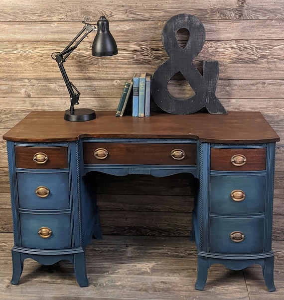 Blue writing desk painted desk vintage writing desk Etsy