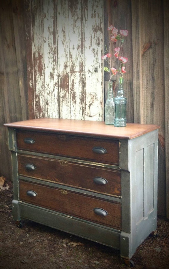 Rustic Gray Dresser Vintage Painted Dresser Rustic Dresser Etsy