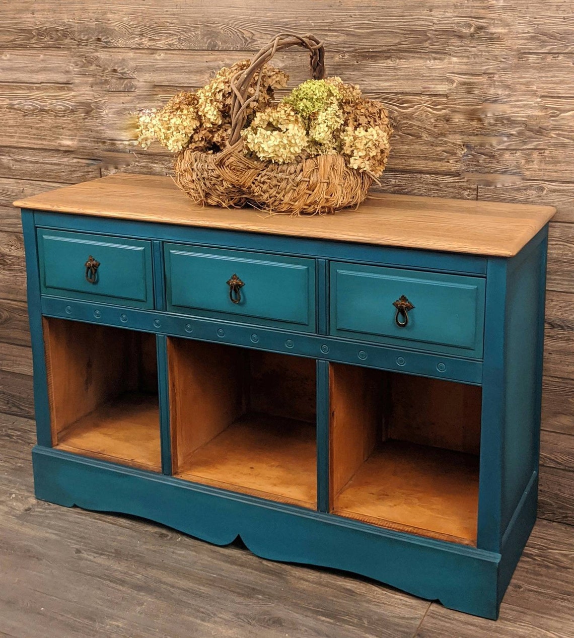 Rustic teal sideboard buffet server kitchen dining Etsy