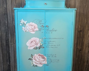 Vintage turquoise wardrobe, Chifferobe , antique , armoire , bedroom , storage
