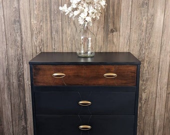 MCM dresser, black dresser, mid century modern dresser, chest of drawers, bedroom storage, dresser, vintage painted dresser