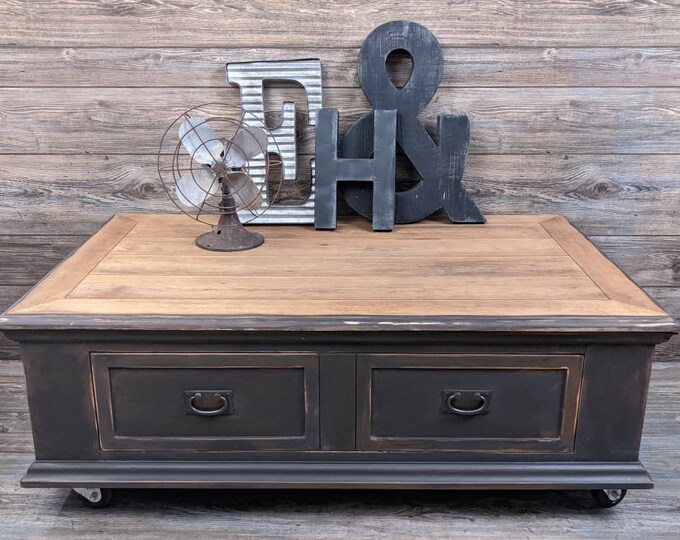 Distressed Black Coffee Table , Vintage Coffee Table , Rustic Coffee